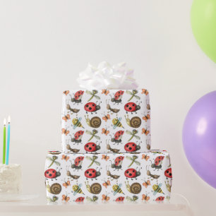 Pretty Garden Snails Bees Ladybugs Pattern Art Wrapping Paper