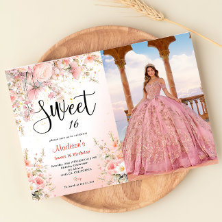 Pretty Garden Wildflowers Watercolor Sweet 16 Invitation