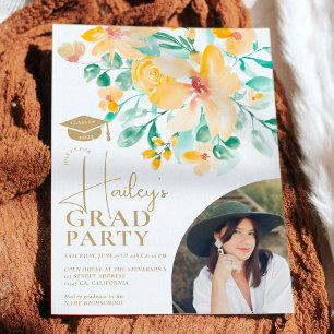 Pretty garden yellow green floral graduation invitation