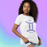 Pretty Gemini Astrology Sign Custom Birthday T-Shirt<br><div class="desc">This pretty purple and lavender Gemini t-shirt features your astrological sign from the Zodiac in a beautiful sparkle like the constellations. Customize this cute astrology symbol tee with your name in cursive script for someone with a late May or early June birthday.</div>