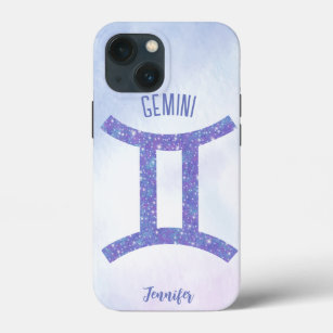 Pretty Gemini Astrology Sign Personalised Purple iPhone 13 Mini Case