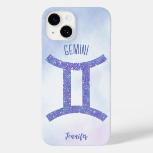 Pretty Gemini Astrology Sign Personalised Purple Case-Mate iPhone 14 Case