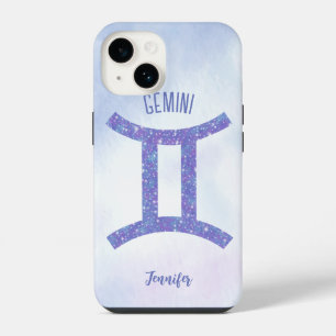 Pretty Gemini Astrology Sign Personalised Purple iPhone 14 Case