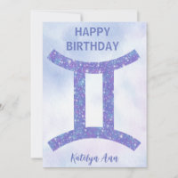 Pretty Gemini Sign Custom Purple Happy Birthday