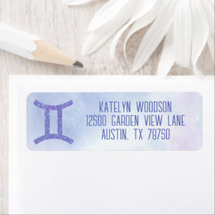 Pretty Gemini Sign Purple Birthday Return Address Return Address Label