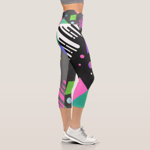 Pretty geometric artwork in multicolor Black Pink Capri Leggings