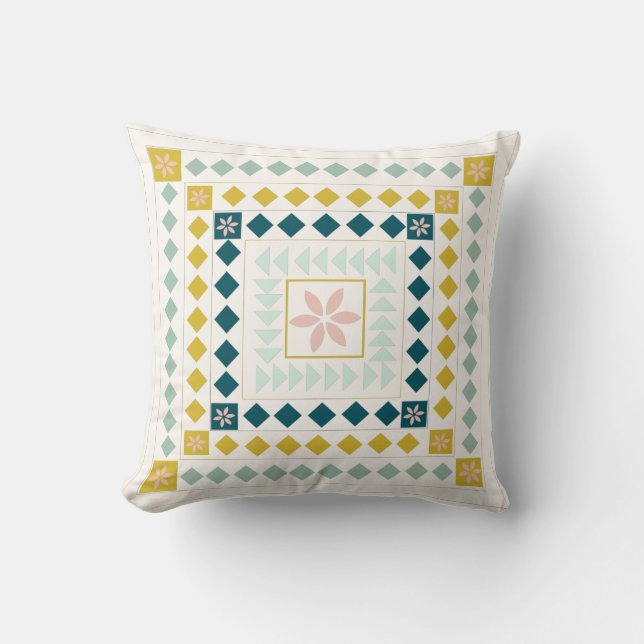 Pretty Geometric Shapes Modern Medallion Quilt Art Cushion (Front)