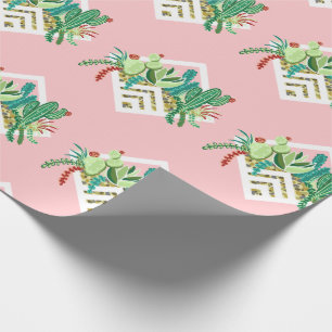 Pretty Geometric Succulents Planter Wrapping Paper