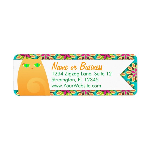 Pretty Ginger Kitty on Floral - Custom Labels (Front)