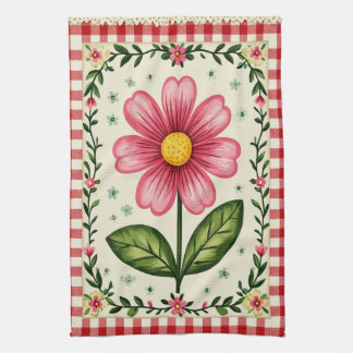 Pretty Gingham Floral Tea Towel. Towel