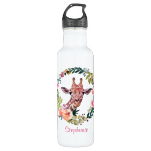 Pretty Giraffe Floral Watercolor Personalised 710 Ml Water Bottle