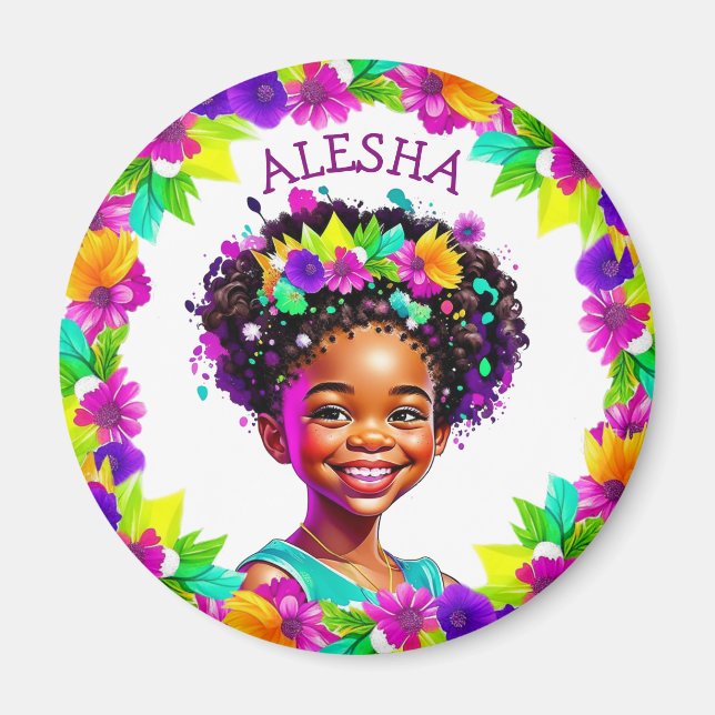 Pretty Girl African-American Girl Personalised Magnet (Front)