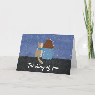 Pretty Girl And Cat Thinking Of You Holiday Card