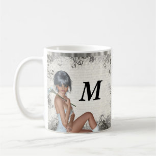 Pretty girl and silver damask coffee mug