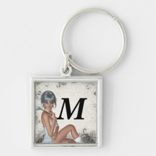 Pretty girl  and silver damask key ring