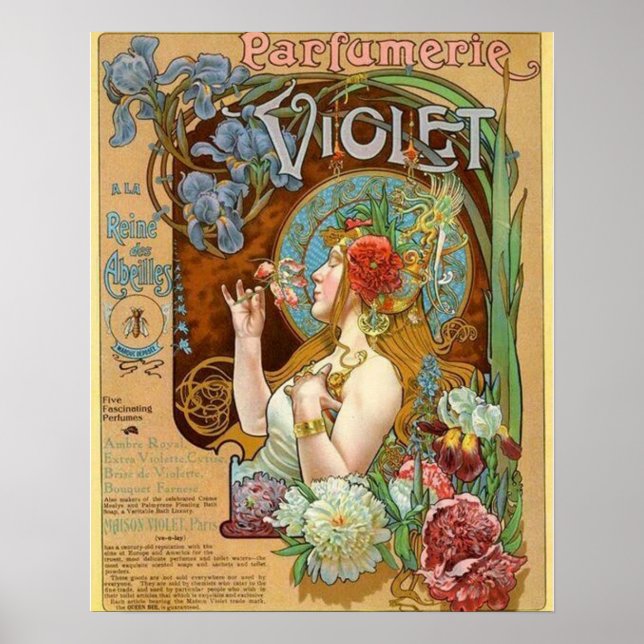 Pretty Girl and Violet Perfume Ad Poster (Front)