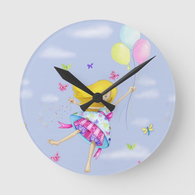 Pretty Girl Balloon Fairy Flight of Fancy Gifts Round Clock (Front)