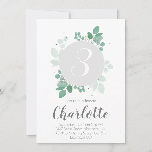 Pretty Girl Birthday Floral laurel Invitation (Front)