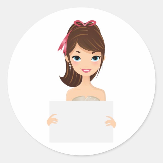 Pretty Girl holding sign Classic Round Sticker (Front)