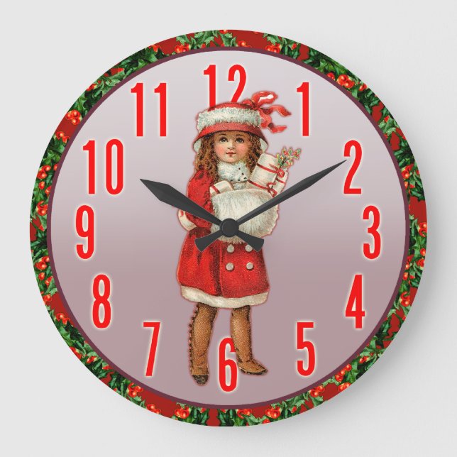 Pretty Girl in Christmas Garb Wall Clock (Front)