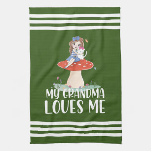 Pretty Girl On Top of Mushroom My Grandma Loves Tea Towel