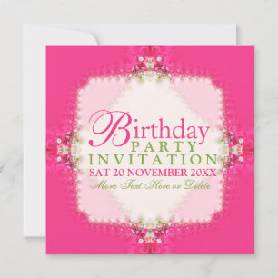 Pretty Girl Pink Lacy Birthday Party Invitations