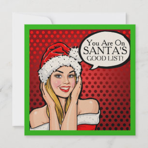 Pretty Girl Retro Pop Art Christmas Invitation