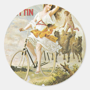 Pretty Girl Riding Vintage Bicycle Classic Round Sticker
