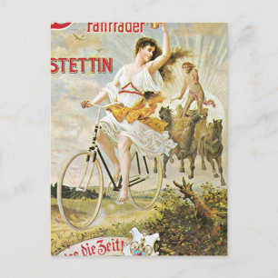 Pretty Girl Riding Vintage Bicycle Postcard