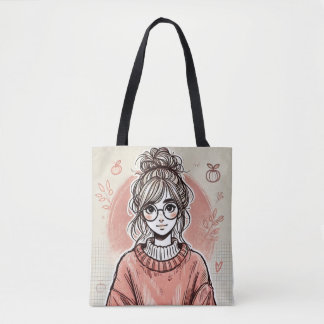 Pretty Girl Sketch Art Tote Bag