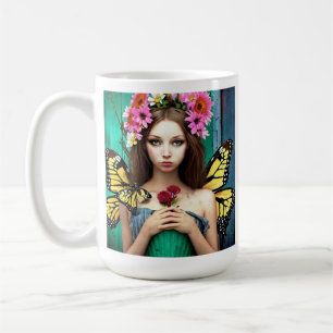 Pretty Girl with Butterflies and Flowers Coffee Mug