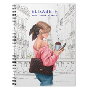 Pretty Girl with Coffee in Paris Notebook