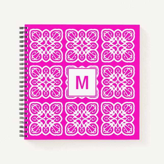 Pretty Girlie Hot Pink Lace Monogram Notebook (Front)