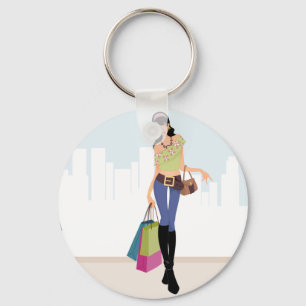 Pretty girls shopping in the city key ring