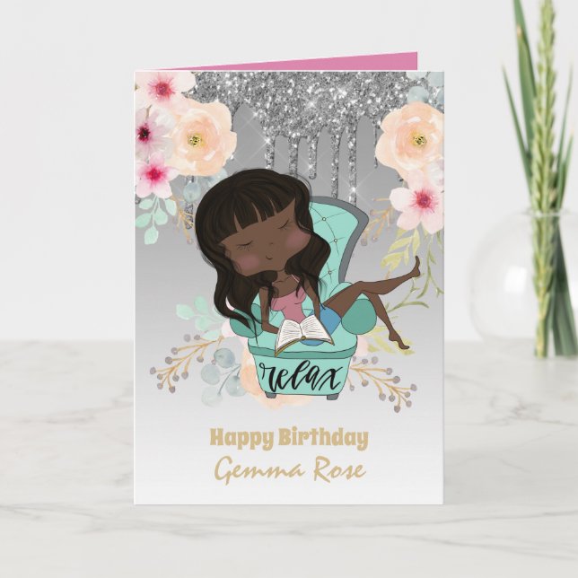 Pretty Girly Black Girl Birthday - Lots of Themes Card (Front)