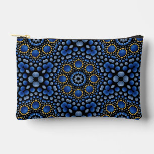 Pretty Girly Blue & Gold Dot Art Mandala Pattern Accessory Pouch
