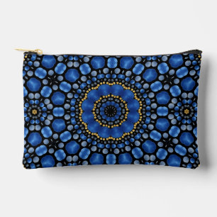 Pretty Girly Blue & Gold Dot Art Mandala Pattern Accessory Pouch