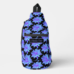 Pretty girly blue purple floral flower sling bag