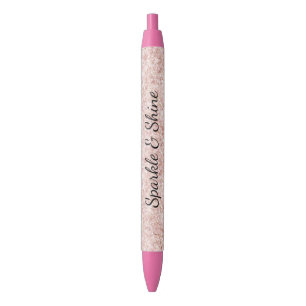 Pretty Girly Blush Pink Glitter Black Ink Pen