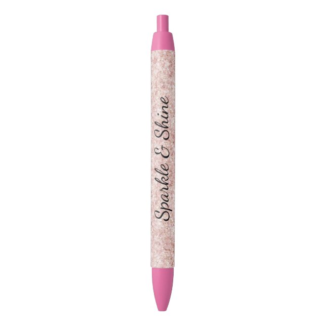Pretty Girly Blush Pink Glitter Black Ink Pen (Front Vertical)