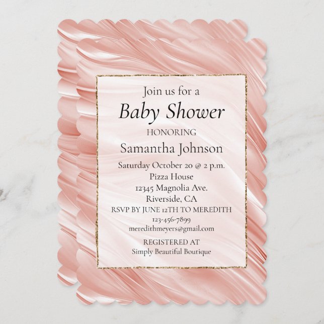 Pretty Girly Blush Pink Swirl Baby Shower Invitation (Front/Back)