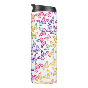 Pretty Girly Bright Butterfly Pattern Iridescent Thermal Tumbler