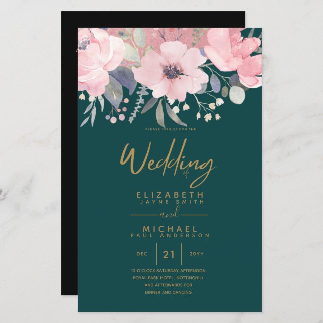 Pretty Girly Budget Rosegold Blush Pink Floral A9 (Front/Back)