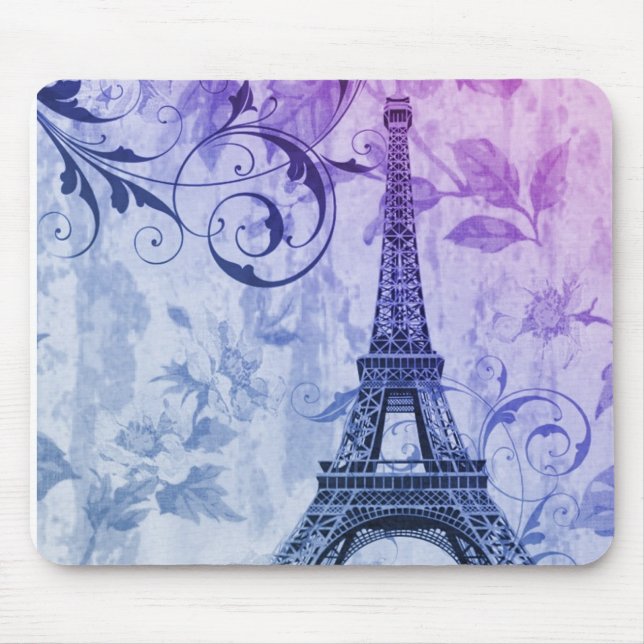 pretty girly chic purple french paris eiffel tower mouse pad (Front)