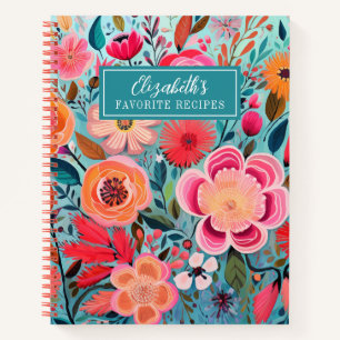 Pretty girly Colourful Floral Recipe Cookbook Notebook