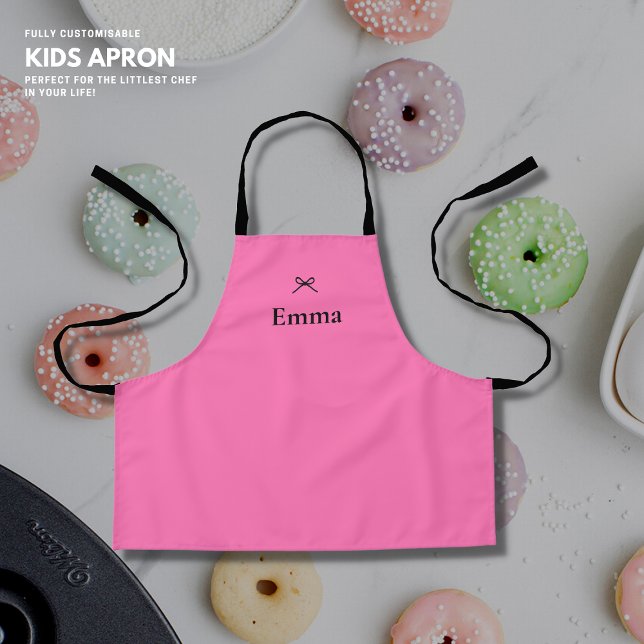 Pretty Girly Cute Hot Pink Black Bow with Name Apron (Creator Uploaded)
