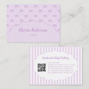 Pretty Girly Feminine Purple White Bow Stripes Business Card