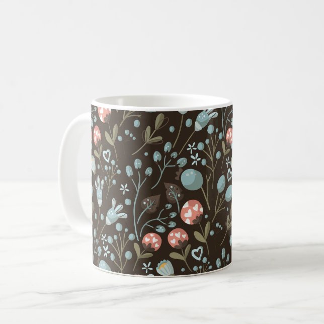 Pretty Girly Floral Pattern Blue Coffee Mug (Front Left)