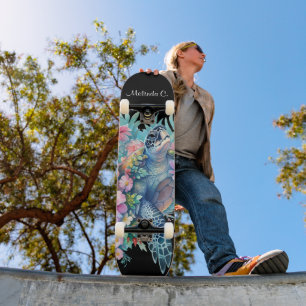 Pretty Girly Floral Sea Turtle Deck Skateboard