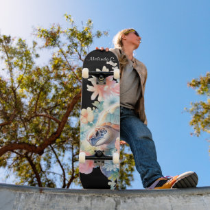 Pretty Girly Floral Sea Turtle Deck Skateboard